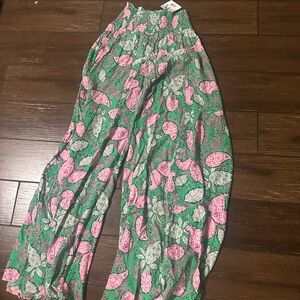 Floral Wide Leg Pants - Green and Pink boho chic